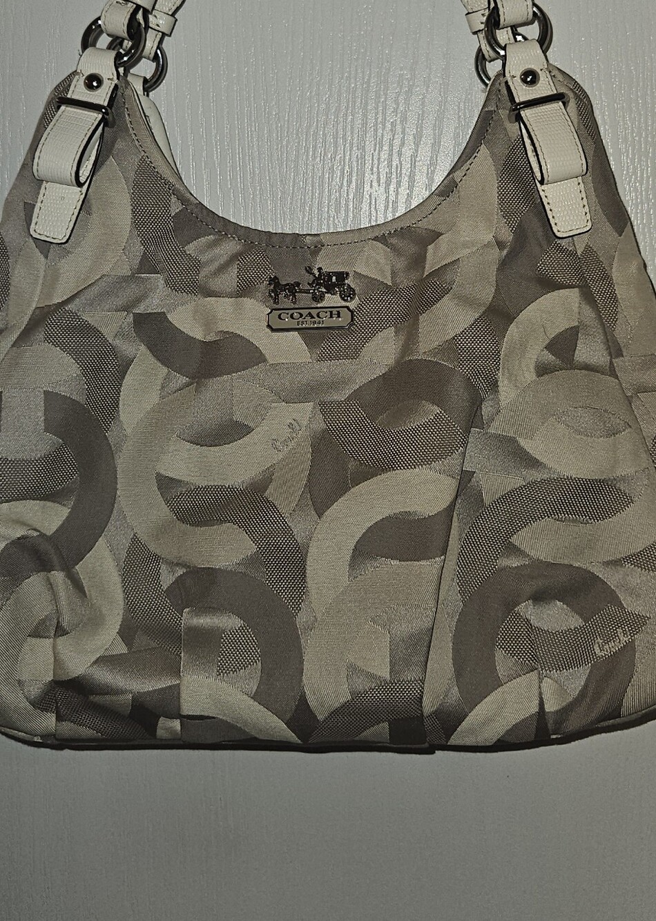 Coach Signature Hobo Bag in Taupe and Cream